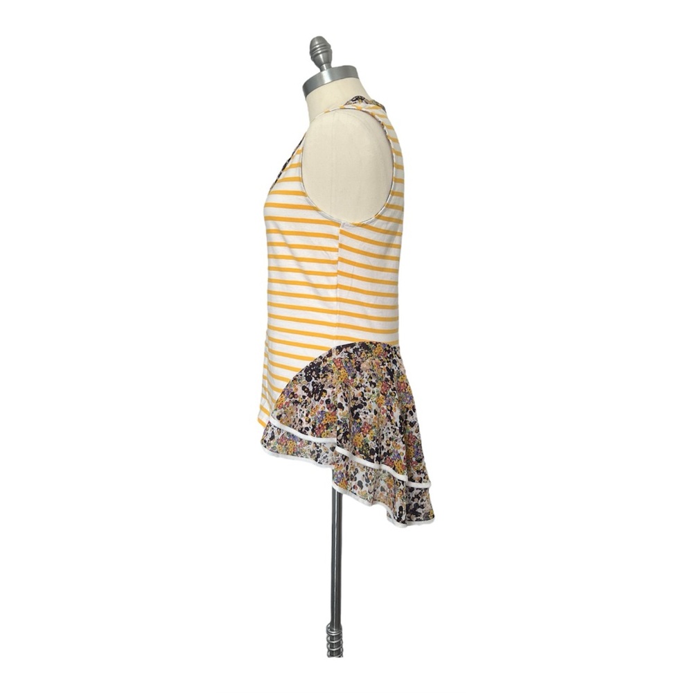 Anthropologie Postmark Striped Peplum Hi Lo Tank Flowy Top Yellow White Floral S - Picture 3 of 11